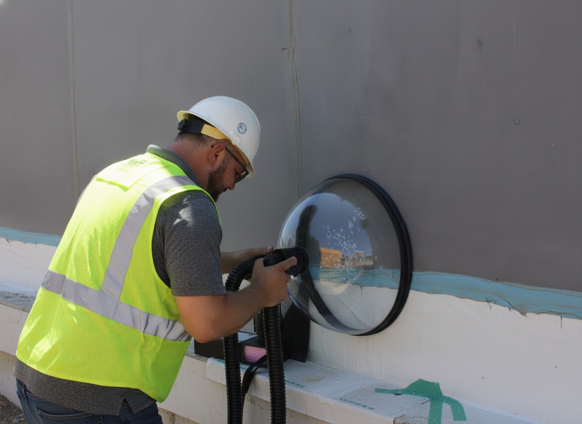 Bubble-gun dome held against an air barrier, bubbles forming at a defect