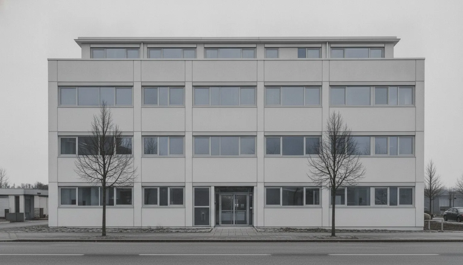 Street view of a commercial building facade in visible light